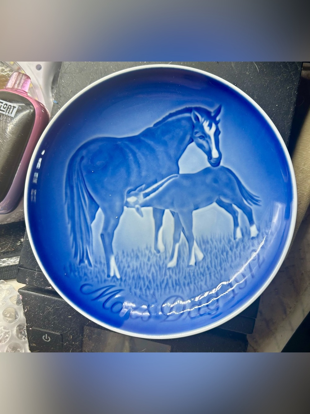 Blue Horse and Foal Decorative  Plate